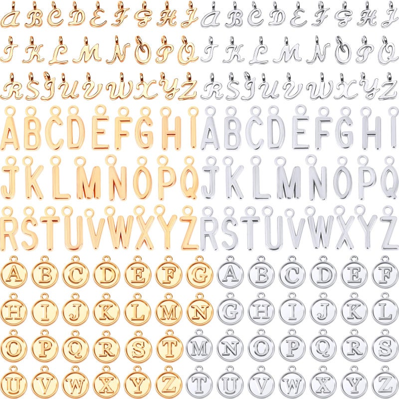 SANNIX 156Pcs/6 Sets Alphabet ABC Letter Charms 3 Styles Capital A-Z Charms DIY Bracelet Necklace Pendants with 200Pcs Open Jump Rings for Jewelry Making (KC Gold & Antique Silver) - Image 1