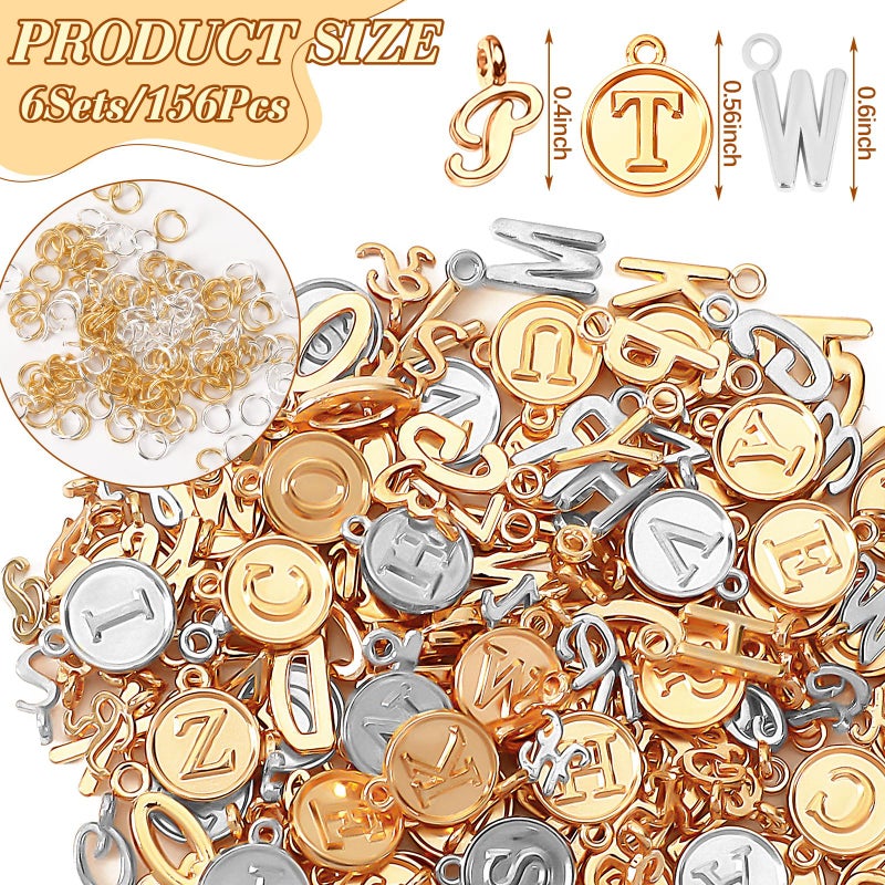 SANNIX 156Pcs/6 Sets Alphabet ABC Letter Charms 3 Styles Capital A-Z Charms DIY Bracelet Necklace Pendants with 200Pcs Open Jump Rings for Jewelry Making (KC Gold & Antique Silver) - Image 2