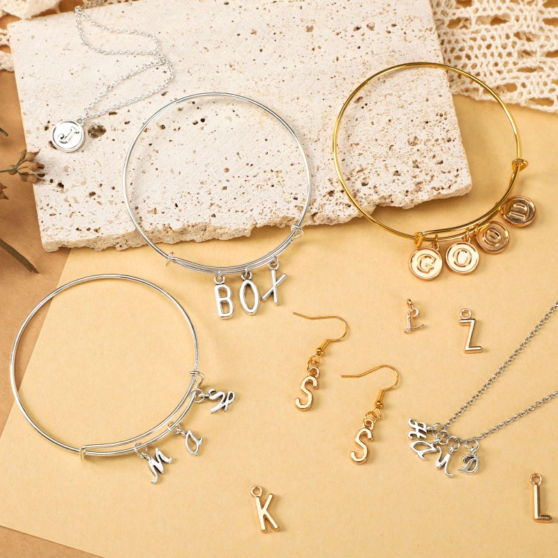 SANNIX 156Pcs/6 Sets Alphabet ABC Letter Charms 3 Styles Capital A-Z Charms DIY Bracelet Necklace Pendants with 200Pcs Open Jump Rings for Jewelry Making (KC Gold & Antique Silver) - Image 4
