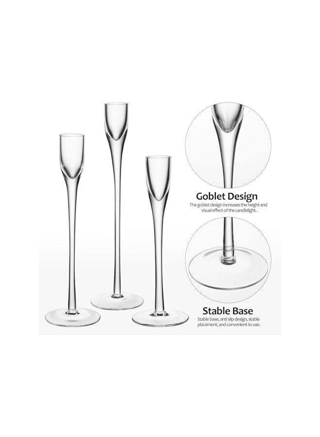 The Bros Elegant Clear Glass Candle Holders Set of 3, Tall Taper Holders for Weddings, Parties, and Festive Table Centerpieces - Image 5