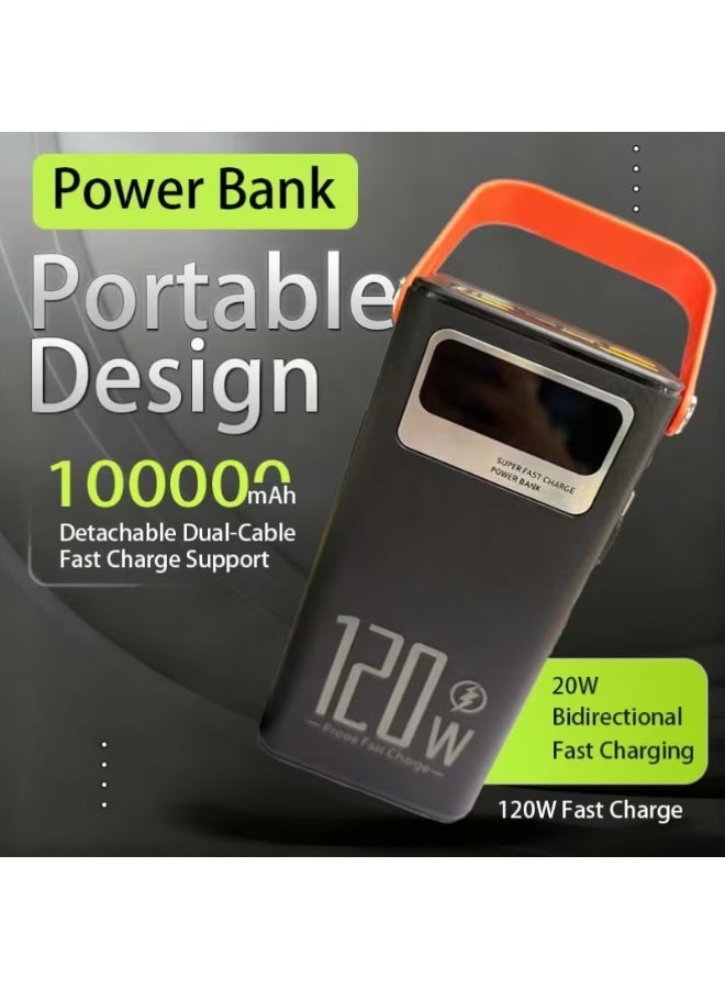 Genrics 100000mAh Power Bank | Dual Detachable Cables, 120W Super Fast Charging + 20W PD Fast Charging, Outdoor Portable Long-lasting Charger - Image 1