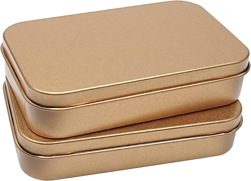 Hulless 12 Pcs Metal Hinged Tin Box Container Mini Portable Small Storage Container Kit with Lid for Home Storage 3.7 x 2.3 x 0.8 Inch, Gold - Image 3