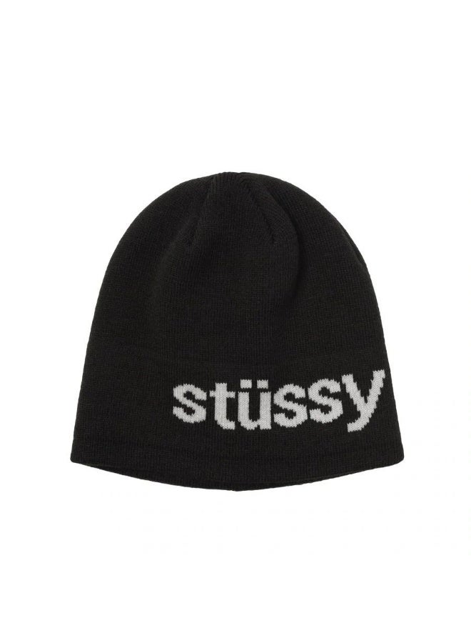 قبعة ستوسي السوداء المحبوكة - تصميم الشعار المميز | عنصر أساسي في ملابس الشارع