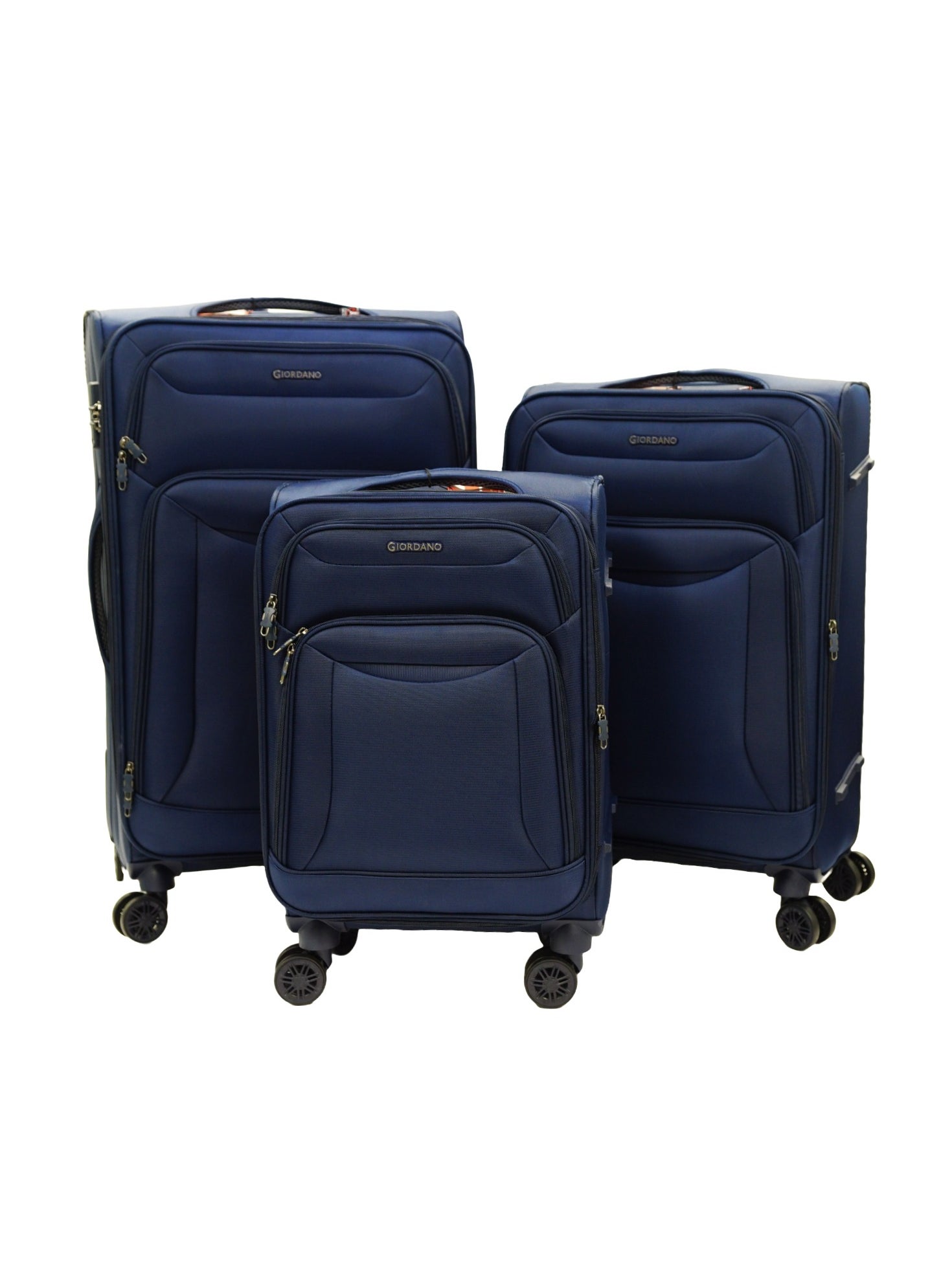 GIORDANO Casablanca Series Luggage Set Navy Blue, 3 Piece Soft Nylon Lightweight Durable Expandable 4 Wheels Suitcase Trolley Bag With Secure 3 Digit Number Lock.(20/24/28 INCH) 