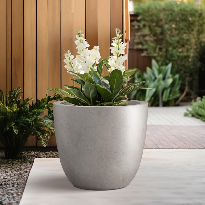 Kante 10 Inch Dia Round Concrete Planter, Indoor Outdoor Large Plant Pot with Drainage Hole and Rubber Plug for Home Patio Garden, Weathered Concrete - Image 3
