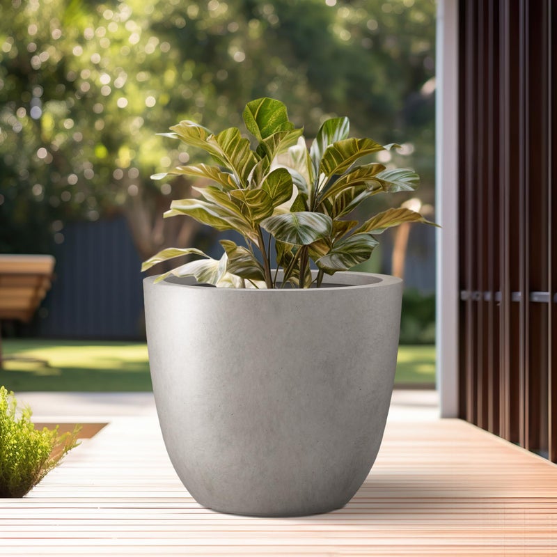 Kante 10 Inch Dia Round Concrete Planter, Indoor Outdoor Large Plant Pot with Drainage Hole and Rubber Plug for Home Patio Garden, Weathered Concrete - Image 5