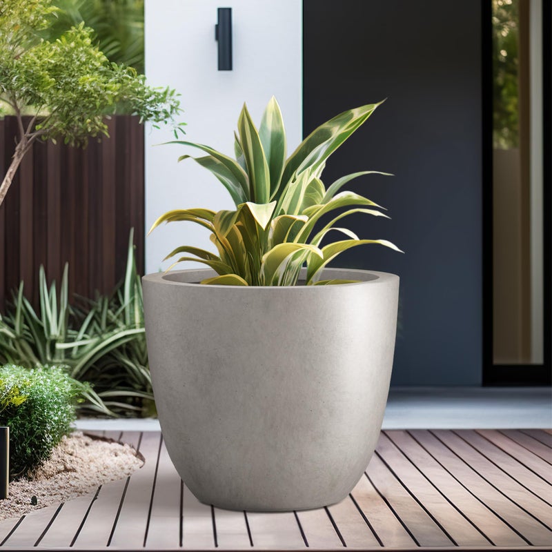 Kante 10 Inch Dia Round Concrete Planter, Indoor Outdoor Large Plant Pot with Drainage Hole and Rubber Plug for Home Patio Garden, Weathered Concrete - Image 4