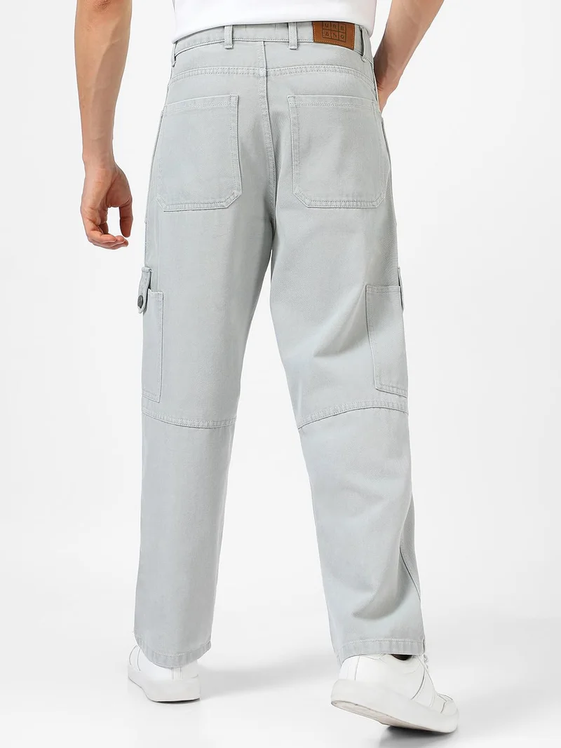 Urbano Fashion  Urbano Fashion Men's Ice Grey Loose Baggy Fit Washed Cargo Jeans with 6 Pockets Non-Stretchable  | Best Price UAE