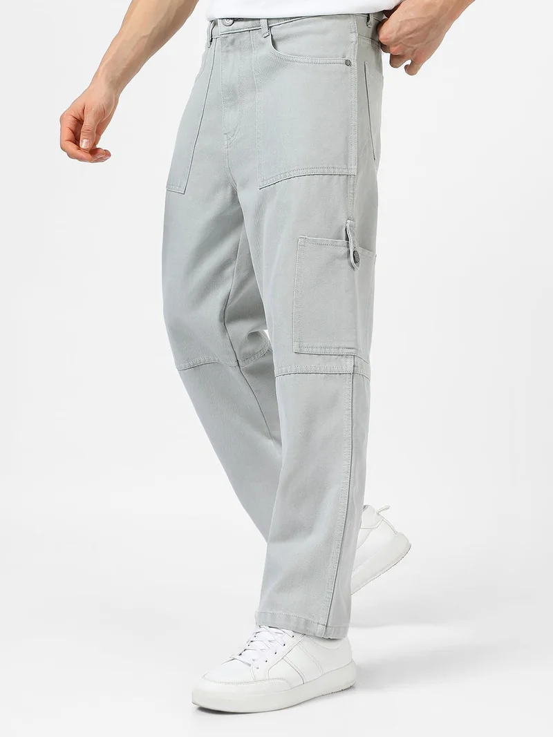 Urbano Fashion  Urbano Fashion Men's Ice Grey Loose Baggy Fit Washed Cargo Jeans with 6 Pockets Non-Stretchable  | Best Price UAE