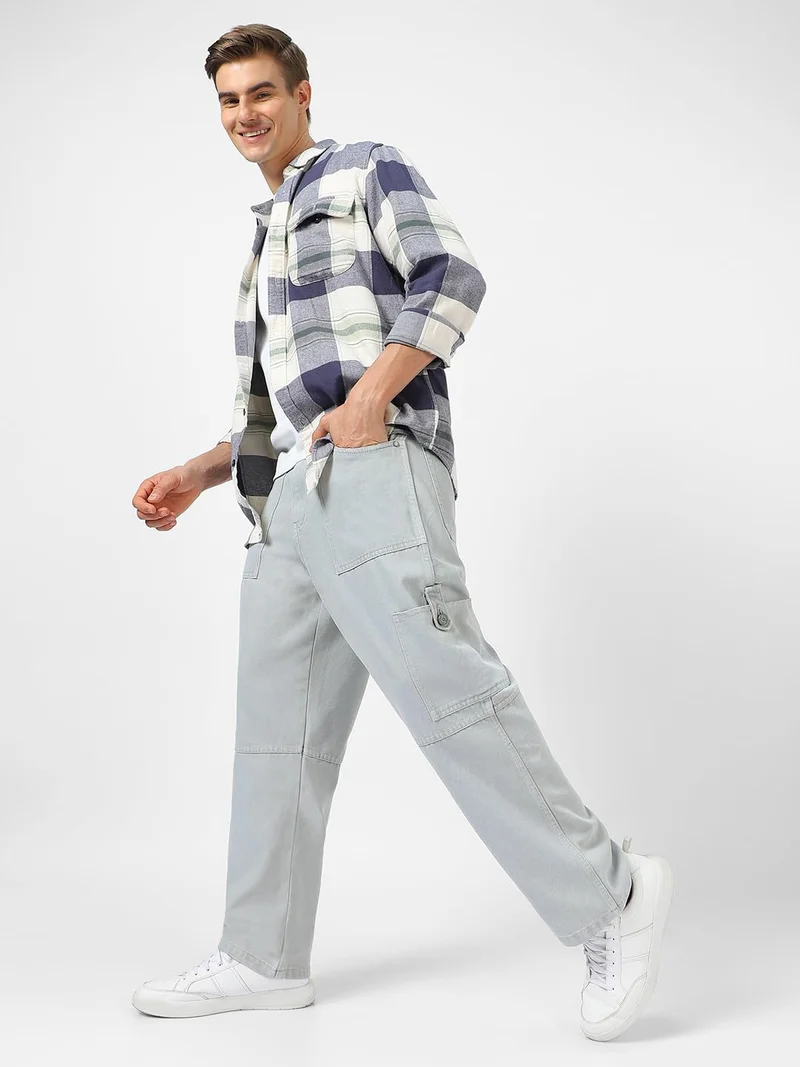 Urbano Fashion  Urbano Fashion Men's Ice Grey Loose Baggy Fit Washed Cargo Jeans with 6 Pockets Non-Stretchable  | Best Price UAE