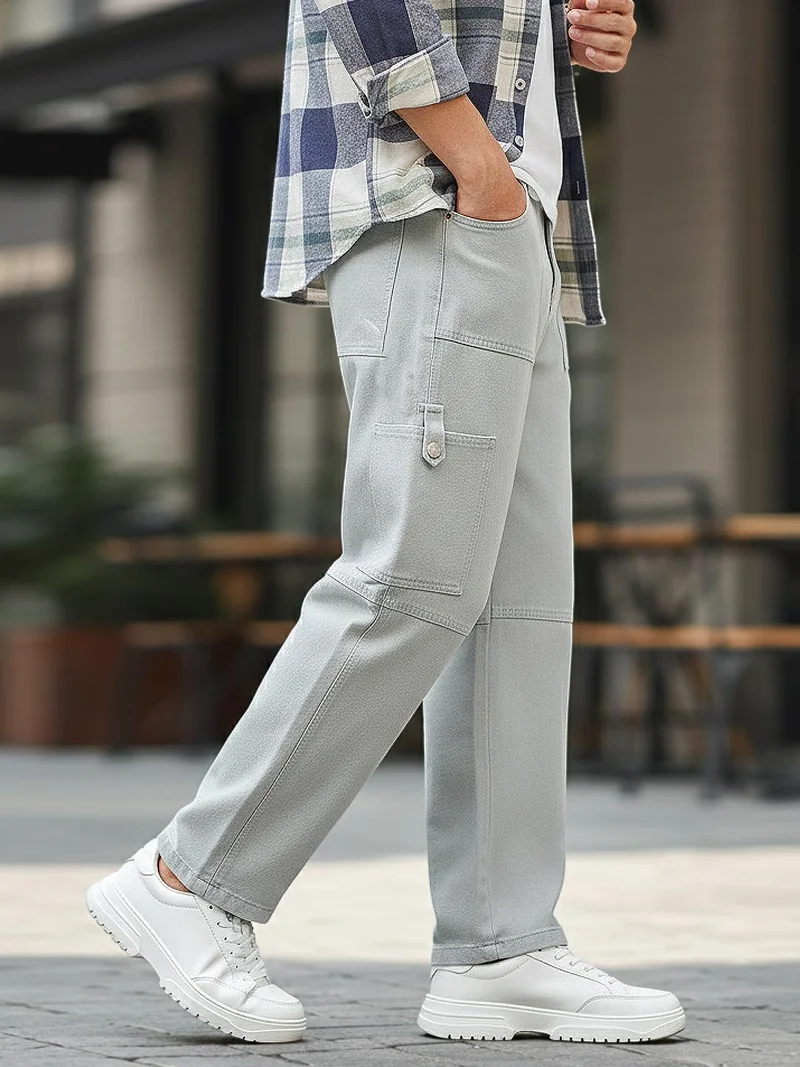 Urbano Fashion Men's Ice Grey Loose Baggy Fit Washed Cargo Jeans with 6 Pockets Non-Stretchable