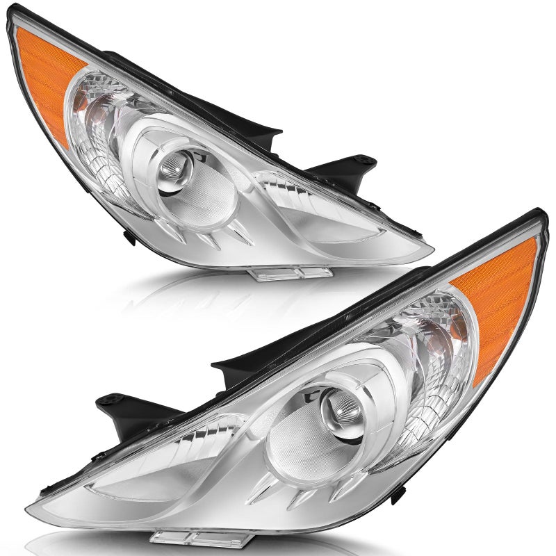 telpo Headlight assembly fit for 20112014 11 12 13 14 2011 2012 2013 2014 Hyundai Sonata Headlights Driver Side and Passenger Side Chrome Housing Amber Reflector