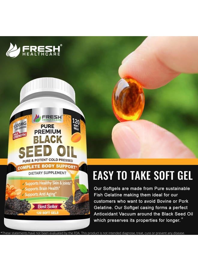FRESH HEALTHCARE Black Seed Oil Capsules Cold Pressed 1300mg - 100% Pure Non-GMO Nigella Sativa - Immune & Joint Support - Premium Softgel Supplement - Image 4