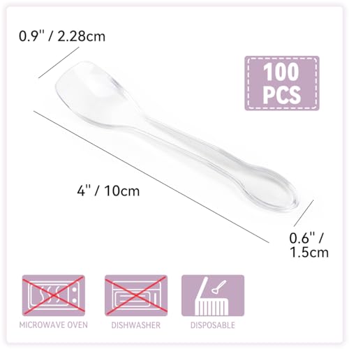 yuntop 100PCS Tasting Spoons Ice Cream Dessert Taster Spoons Plastic Mini Spoons Disposable Dessert Spoons for Miniature Dessert Cups, Sampling, Small Catering Supplies, Tasting Party (Clear) - Image 3