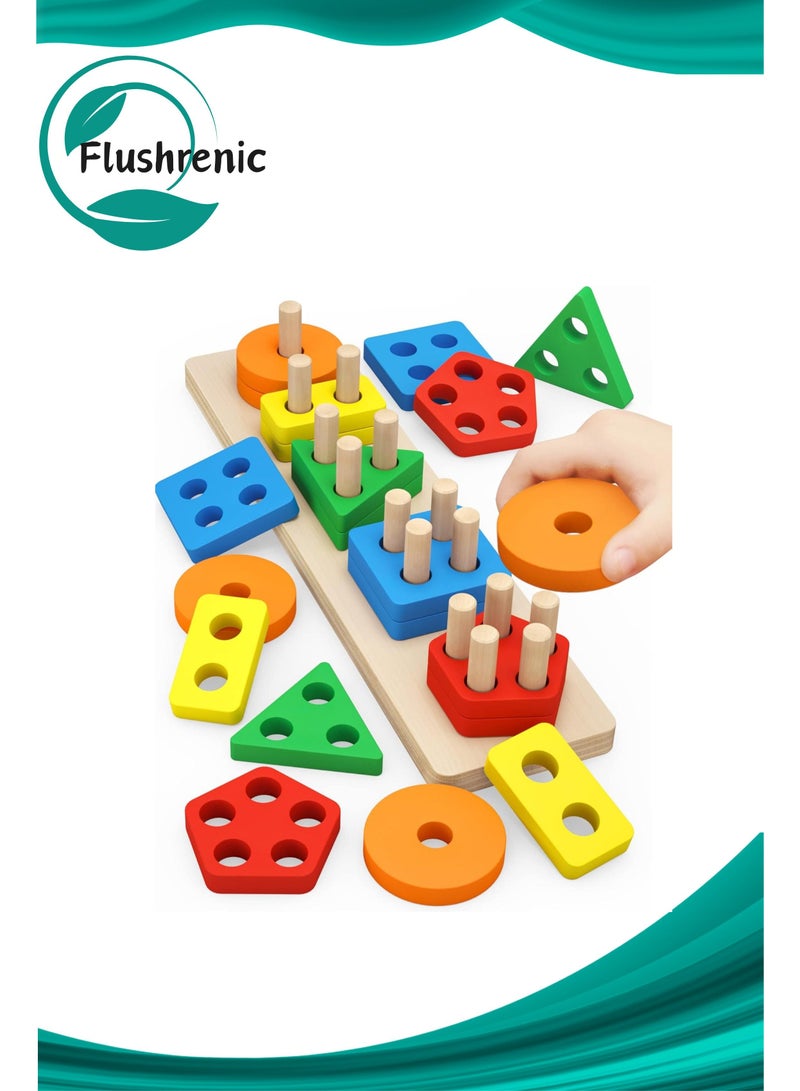 فلوشرينيك مجموعة ألعاب فرز الأشكال التعليمية الخشبية، مجموعة ألعاب أطفال ما قبل المدرسة للأطفال، ألعاب فرز خشبية للتكديس للأطفال الصغار والأطفال في مرحلة ما قبل المدرسة، ألعاب تعليمية، فارز أشكال التعرف على الألوان، ألغاز تعليمية هدية - Image 1