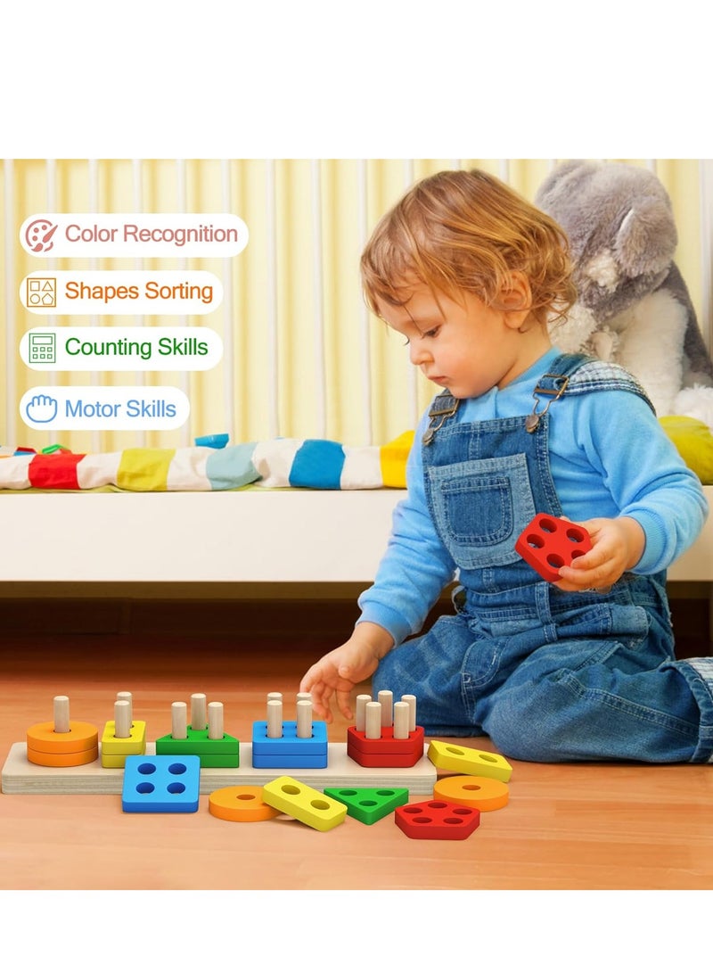 فلوشرينيك مجموعة ألعاب فرز الأشكال التعليمية الخشبية، مجموعة ألعاب أطفال ما قبل المدرسة للأطفال، ألعاب فرز خشبية للتكديس للأطفال الصغار والأطفال في مرحلة ما قبل المدرسة، ألعاب تعليمية، فارز أشكال التعرف على الألوان، ألغاز تعليمية هدية - Image 5