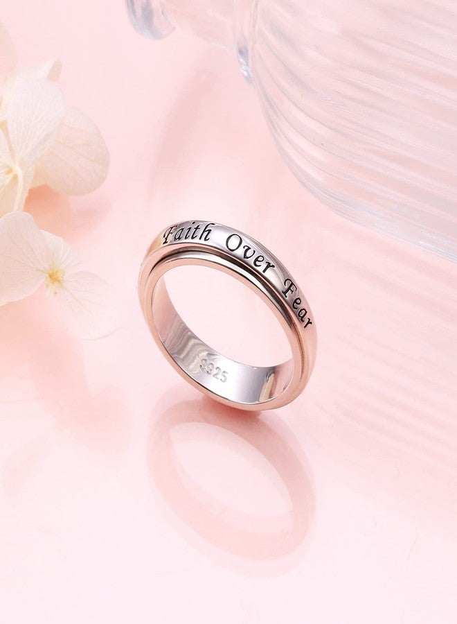 Yearace Spinner Rings for Anxiety 925 Sterling Silver Rotatable Engraved Faith Over Fear Stress Relieving Fidget Ring Jewelry Gift for Women Men Size 8 - Image 3