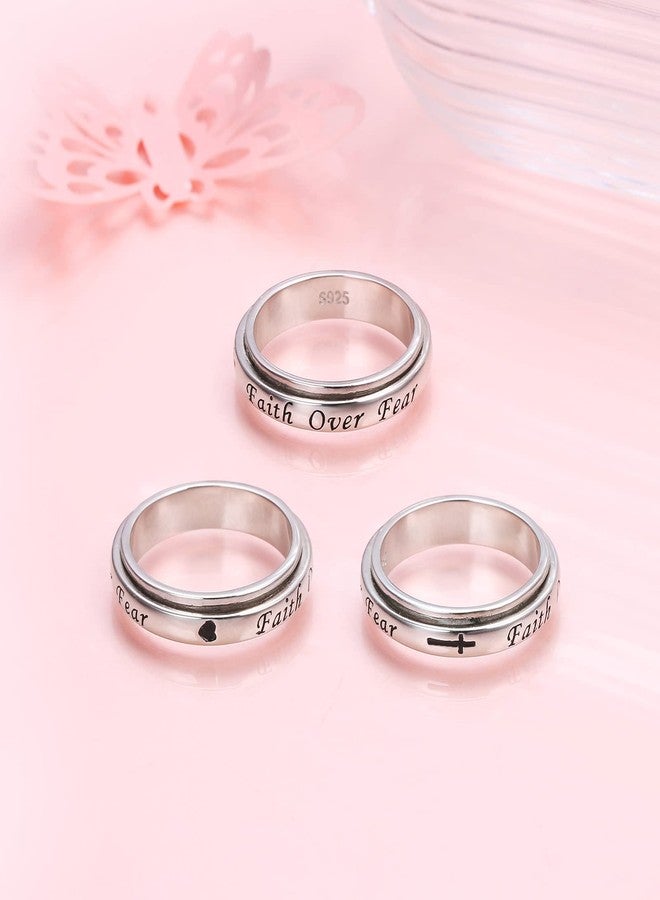 Yearace Spinner Rings for Anxiety 925 Sterling Silver Rotatable Engraved Faith Over Fear Stress Relieving Fidget Ring Jewelry Gift for Women Men Size 8 - Image 4