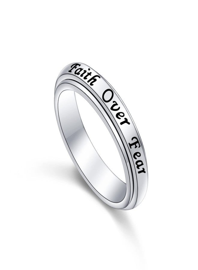 Yearace Spinner Rings for Anxiety 925 Sterling Silver Rotatable Engraved Faith Over Fear Stress Relieving Fidget Ring Jewelry Gift for Women Men Size 8 - Image 1