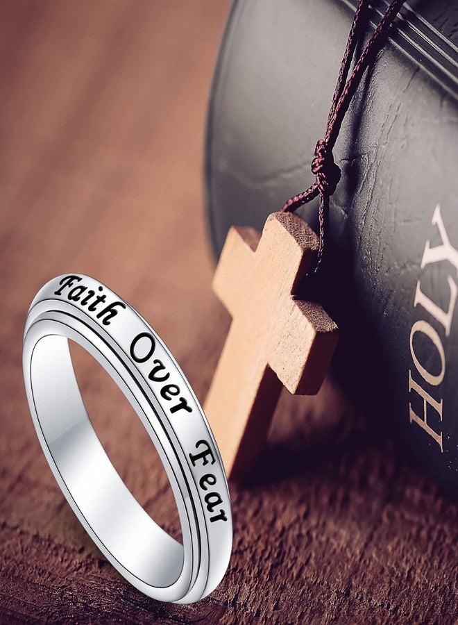 Yearace Spinner Rings for Anxiety 925 Sterling Silver Rotatable Engraved Faith Over Fear Stress Relieving Fidget Ring Jewelry Gift for Women Men Size 8 - Image 2