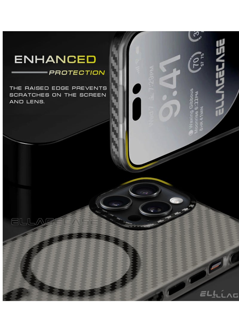 Carbon Case for iPhone 14 Pro, Plastic-coated Carbon, Solid Camera Protection, Shockproof, Enhanced Protection, Compatible with Magsafe and Wireless Charging