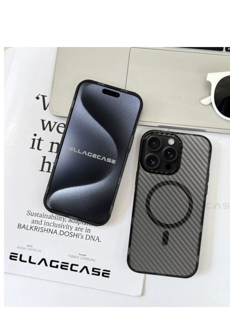 Carbon Case for iPhone 14 Pro, Plastic-coated Carbon, Solid Camera Protection, Shockproof, Enhanced Protection, Compatible with Magsafe and Wireless Charging