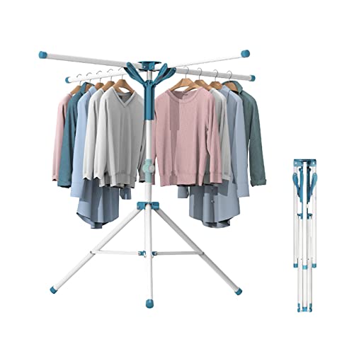 Ndola Foldable Clothes Drying Rack, Collapsible Drying Rack Laundry Space Saving Tripod Clothes Airer, Stainless Steel Heavy Duty Garment Rack with 24 Clothespins for Indoor Outdoor - Image 1