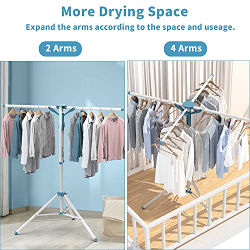 Ndola Foldable Clothes Drying Rack, Collapsible Drying Rack Laundry Space Saving Tripod Clothes Airer, Stainless Steel Heavy Duty Garment Rack with 24 Clothespins for Indoor Outdoor - Image 2