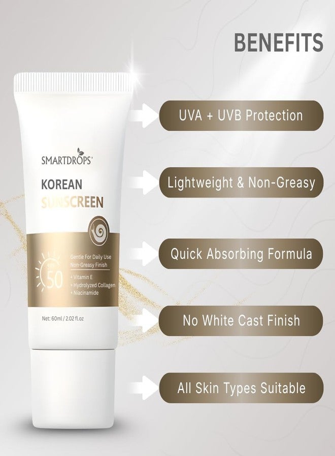 Smartdrops Korean Sunscreen SPF 50 Broad Spectrum UV Protection Lightweight Face & Body Suncream Non Greasy Daily Use For All Skin Types- 60ml (Pack 1) - Image 3