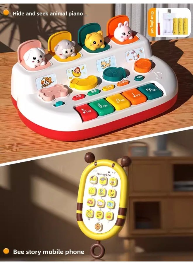 Generic - Peekaboo Causal Relationship Pop-up Surprise Switch Box 1-year-old Toy 2 Baby Playing Music Baby Early Education Puzzle-Color:Multifunctional Peekaboo Switch Box-red [charging Version] + Bee Mobile Phone - Image 1