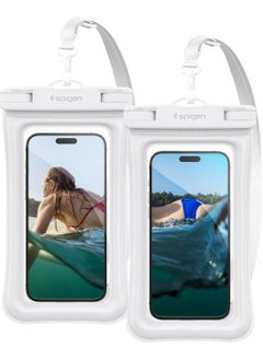 Spigen غطاء Aqua Shield العائم العالمي المقاوم للماء للهواتف المحمولة تحت الماء [عبوة من قطعتين] جراب IPX8 A610 متوافق مع iPhone وSamsung Galaxy والهواتف الذكية حتى 6.9 بوصة - أبيض  - Image 1