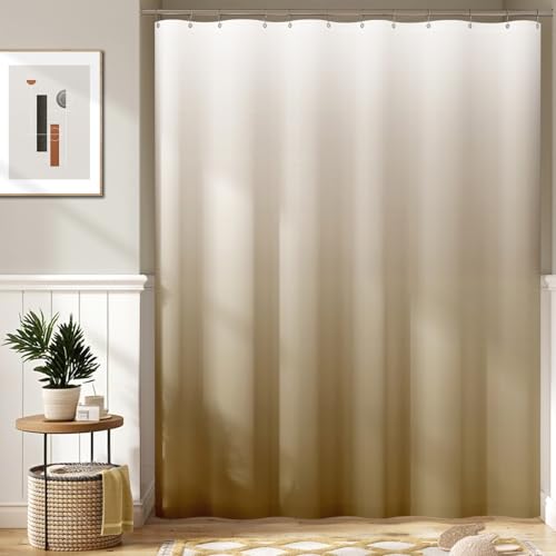 jinchan Ombre Taupe Shower Curtain for Bathroom Waterproof Fabric Gradual Color Design Shower Curtain Set with 12 Hooks 70x72 Inches - Image 1