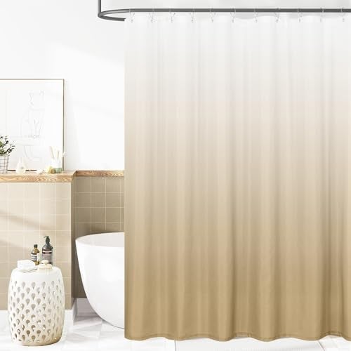jinchan Ombre Taupe Shower Curtain for Bathroom Waterproof Fabric Gradual Color Design Shower Curtain Set with 12 Hooks 70x72 Inches - Image 3