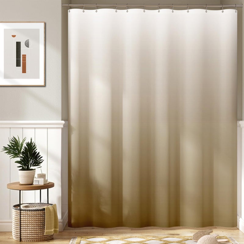 jinchan Ombre Taupe Shower Curtain for Bathroom Waterproof Fabric Gradual Color Design Shower Curtain Set with 12 Hooks 70x72 Inches - Image 2