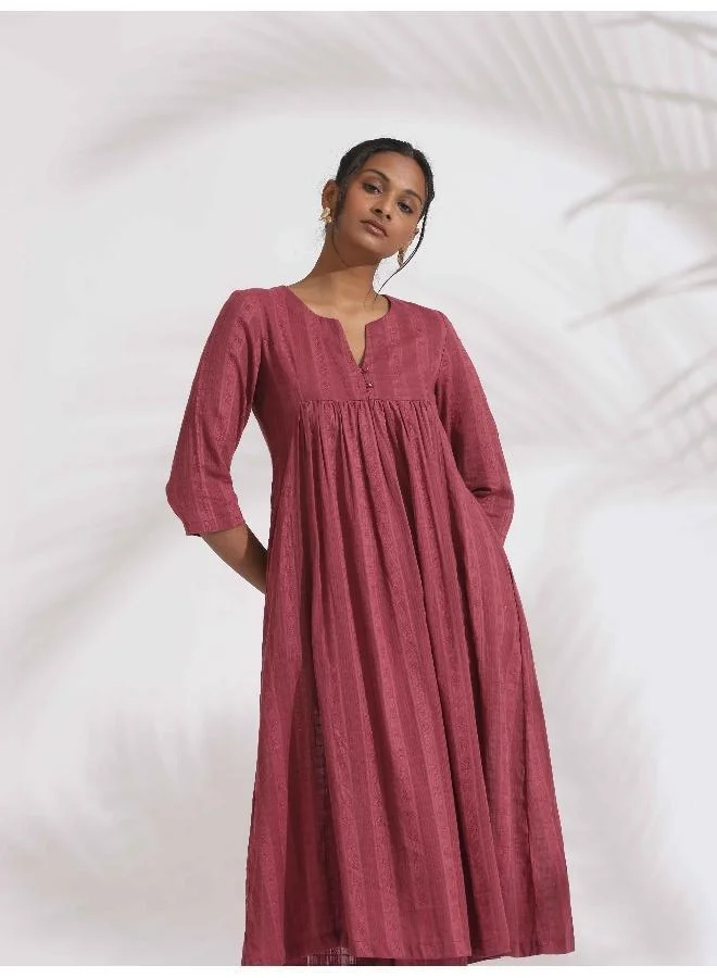trueBrowns Maroon Cotton Flared Kurta Set