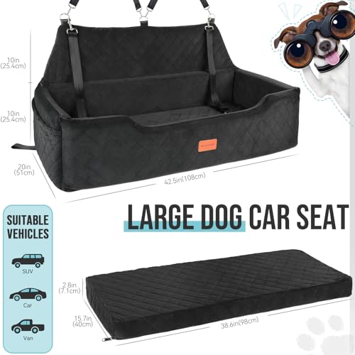 HEGGCOOE Large Dog Car Seat Under 100 lbs Washable Dog Car Bed for 2 Medium Dogs Detachable Pet Booster Seat with Storage Pocket and Seat Belt for Back Seat Dog Travel Bed - Image 3