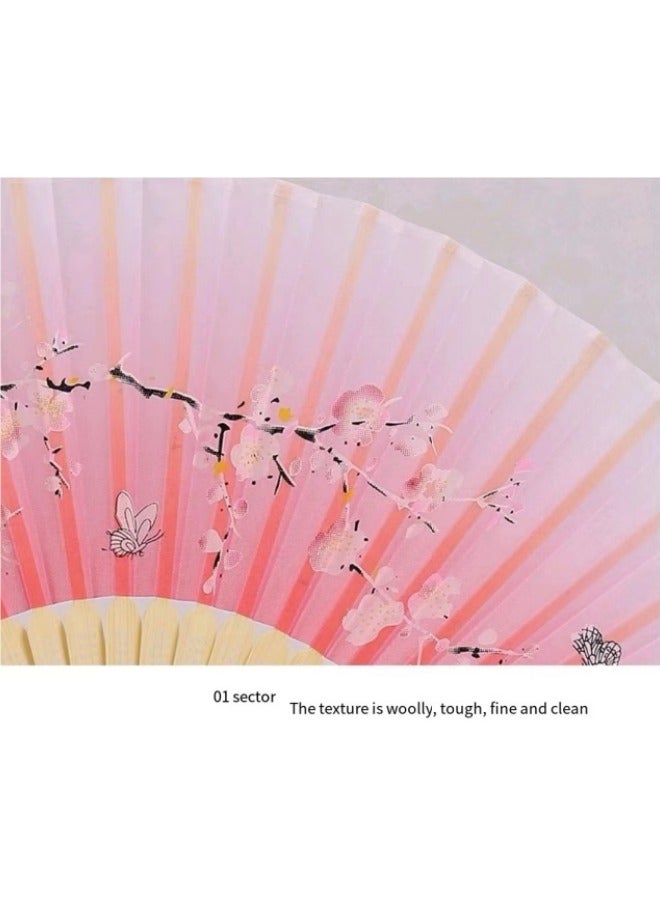Handheld Portable Fan Simulated Silk Cloth Folding Handheld Fan Women's Hollow Bamboo Handheld Fan Wall Decoration Wedding Party Gift Pink - Image 2