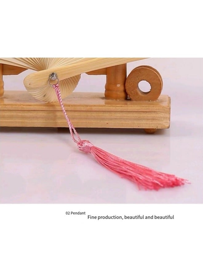 Handheld Portable Fan Simulated Silk Cloth Folding Handheld Fan Women's Hollow Bamboo Handheld Fan Wall Decoration Wedding Party Gift Pink - Image 3