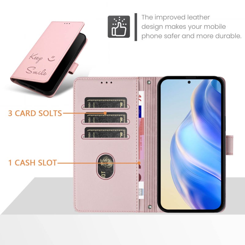HuHa Case Cover For vivo Y21 2021 / Y21S / Y21T Smile Embossing RFID Leather Phone Case(Pink) - Image 4