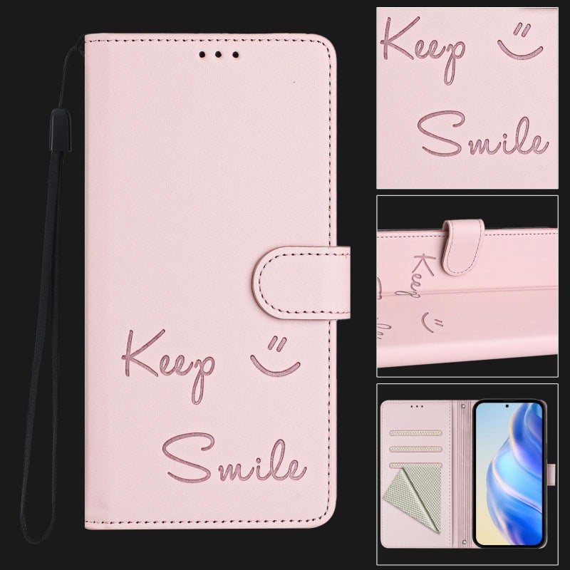 HuHa Case Cover For vivo Y21 2021 / Y21S / Y21T Smile Embossing RFID Leather Phone Case(Pink) - Image 2