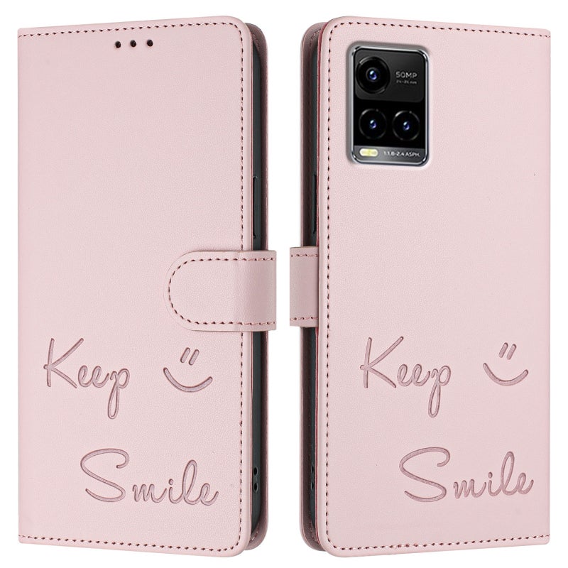 HuHa Case Cover For vivo Y21 2021 / Y21S / Y21T Smile Embossing RFID Leather Phone Case(Pink) - Image 3