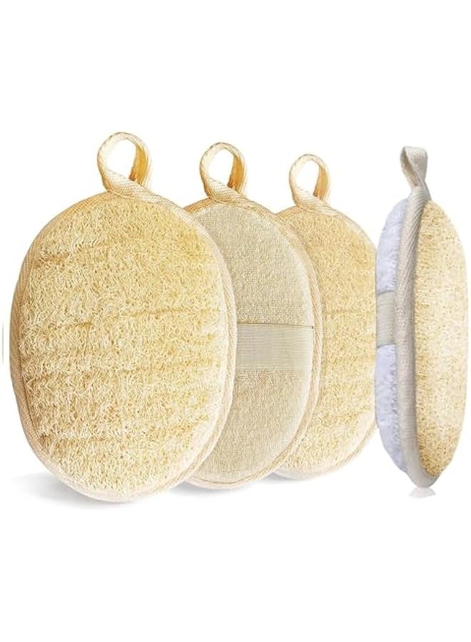 AMZSTRU Loofah Sponge Exfoliating Body Scrubber, Made with Natural Eco-Friendly and Biodegradable 4Pcs Shower Luffa for Clean and Vibrant Facial Skin Loofah Sponges with Soap - Image 1