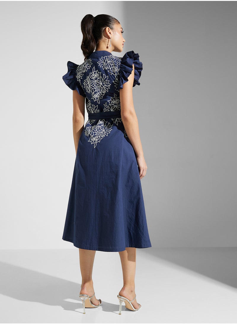 Frock and Frill Floral Embroidered Dress  - Image 2