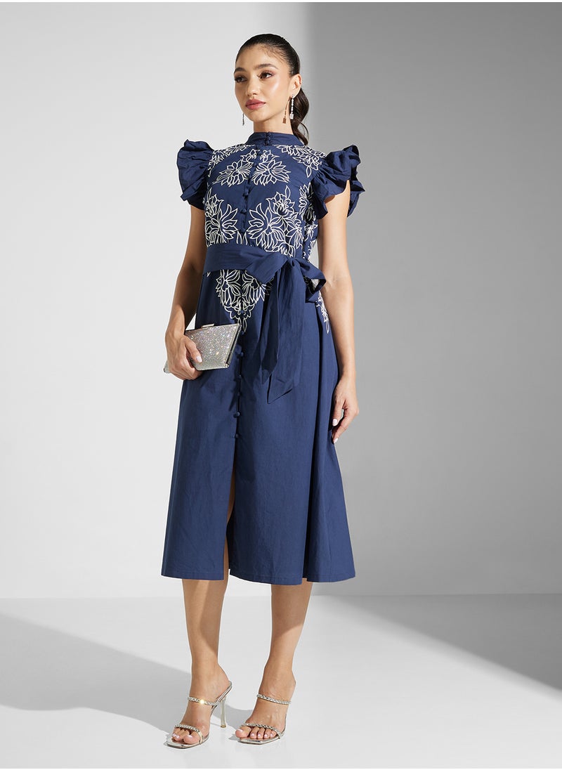 Frock and Frill Floral Embroidered Dress  - Image 1