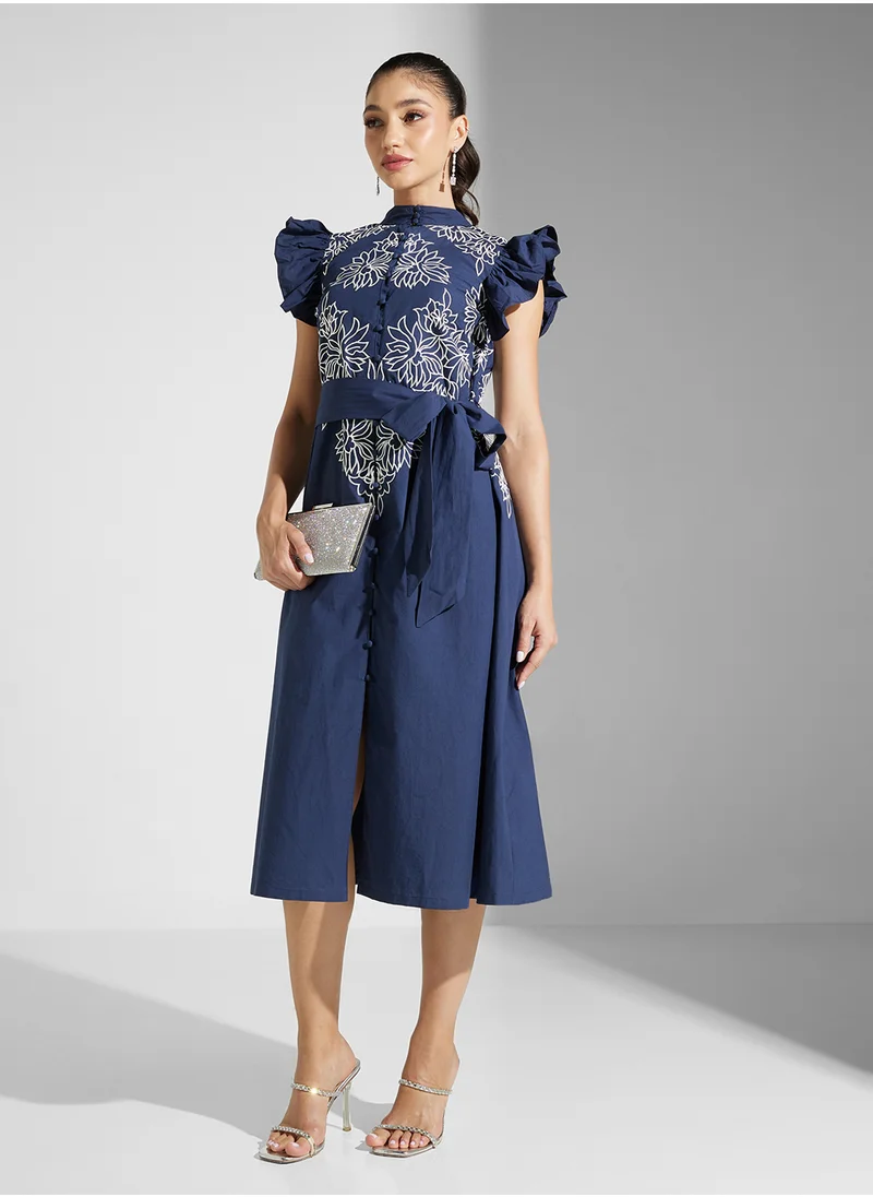 فروك اند فرل Embellished Ruffles Midi Dress