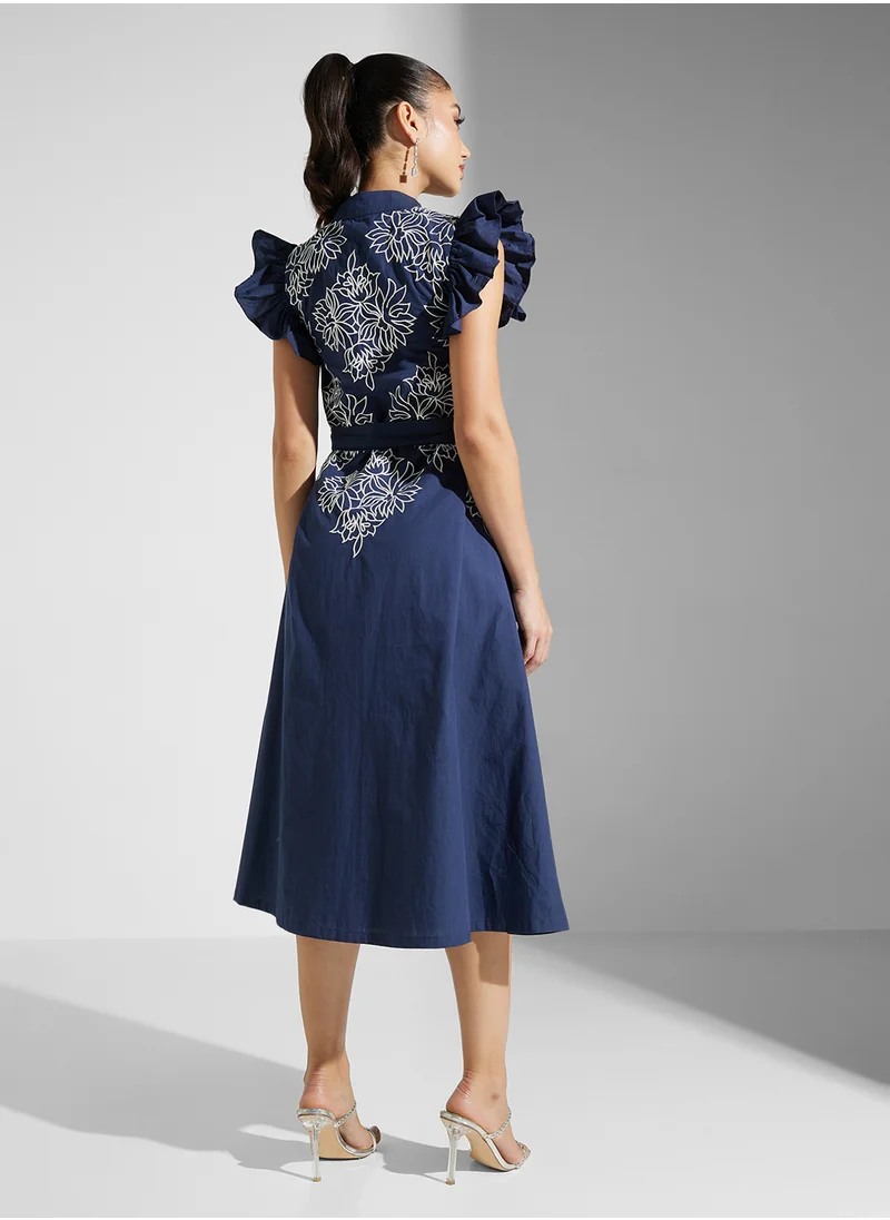 فروك اند فرل Embellished Ruffles Midi Dress