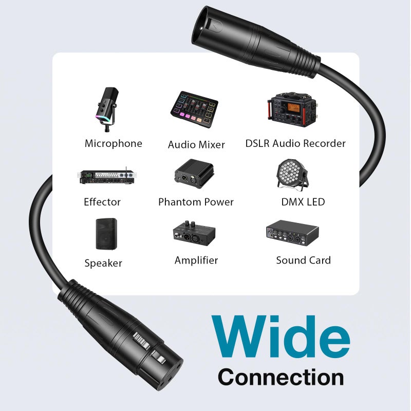 InnoGear XLR Microphone Cables, 6 Feet 2 Pack Oxygen-Free Copper Male to Female 3-Pin Balanced XLR Mic Cables Cord for Speaker Podcast Audio Mixer DMX Effector Amplifier Sound Card, Black - Image 4