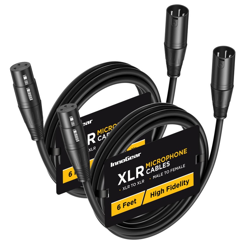 InnoGear XLR Microphone Cables, 6 Feet 2 Pack Oxygen-Free Copper Male to Female 3-Pin Balanced XLR Mic Cables Cord for Speaker Podcast Audio Mixer DMX Effector Amplifier Sound Card, Black - Image 1