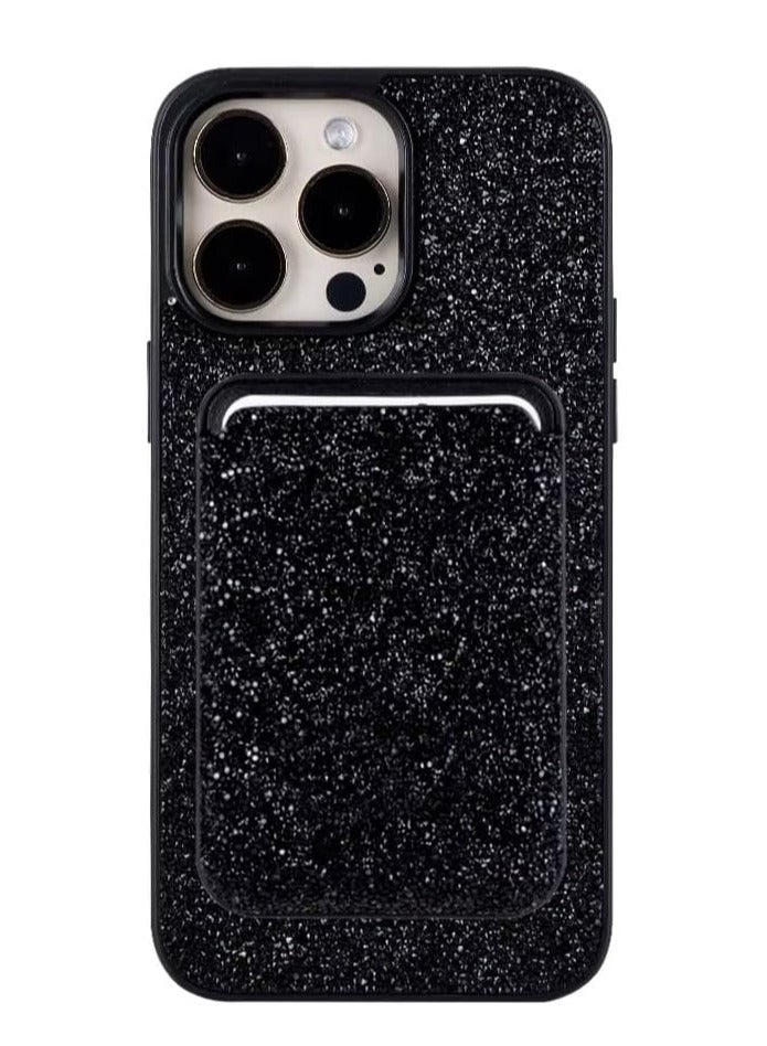 Magnetic Leather Wallet Case with Card Holder, MagSafe Compatible, Glitter Diamond Design for iPhone Pro Max (Diamond Black) - Image 2