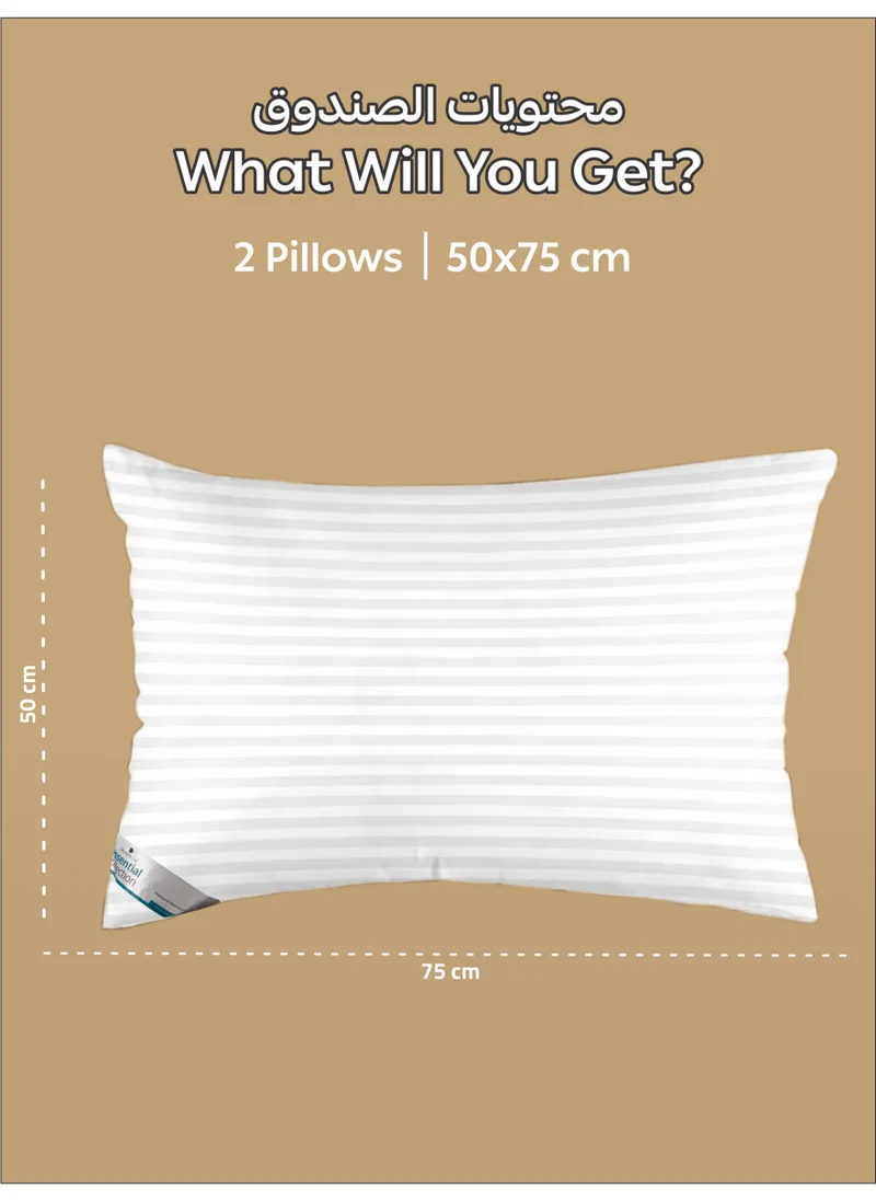 دوناتيلا Pillow 1000 Gram Striped Pattern Size 50X75 cm-Pack Of 2 - Soft Brushed Microfiber Top- Luxury Down Alternative Filling,  Anti Allergy Bed Pillows, White (وسادة)